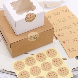 Round Kraft Stickers With Heart Pattern Self-Adhesive Thank You <b>Labels</b> For Handmade <b>Gifts</b> Vintage Style Matte Finish - Product Image 4