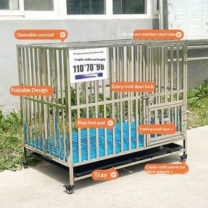 Paslanmaz Çelik Katlanabilir Tekerlekli Köpek Kafesi, Border Collie Labrador Büyük Orta Boy İç/Dış Mekan Kullanımı Tüm Mevsimler İçin - Product Image 1