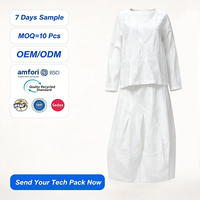 Ensemble 2 pièces personnalisé pour femme OEM ODM, haut et jupe déstructurés amples à manches longues, blanc uni, en coton, vente en gros