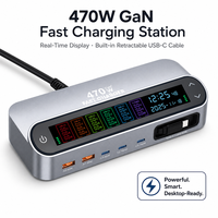 Station de charge rapide multi-ports 470W avec affichage numérique, concentrateur USB, adaptateur secteur, prise US/EU/AU/UK, chargeur GAN