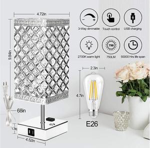 Luxury Crystal <b>Bedside</b> Table <b>Lamp</b> <b>with</b> 2 <b>USB</b> Ports Brass Base LED Eco-Friendly Modern Design for Living Room Home Decor - Product Image 5
