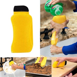 Mutfak aracı 3 in 1 silikon sünger ile kazıyıcı, çok fonksiyonlu temizlik sünger dahili sabun Scrubber mucize sünger