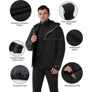 Chaqueta de esquí 3 en 1 para hombre, impermeable, con capucha, aislante, para snowboard, parka, abrigo de invierno, cortavientos, para actividades al aire libre. - Product Image 2
