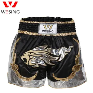 Wesing High Quality Customized Muay Thai Shorts Black Fabric Wholesale Muay Thai Boxing Shorts