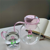 Tasse en verre borosilicate transparente créative avec poignée en forme de rose, bouilloire à eau de qualité pour la maison, grande capacité pour thé et fruits
