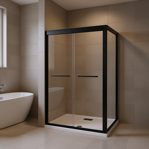Puerta de Ducha Corredera Doble Negra Mate de 48W X 76H con Marco de Vidrio Templado de 6mm, Diseño Minimalista - Product Image 2