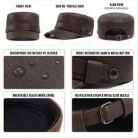 Casquette plate vintage en cuir PU pour homme, style cadet, automne-hiver, rétro, avec sangle réglable, logo personnalisé, vente en gros
