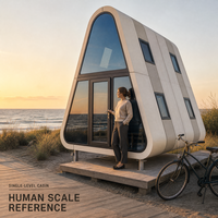 Maison préfabriquée en verre triangulaire, cabane modulaire, structure préfabriquée avec fenêtres latérales panoramiques