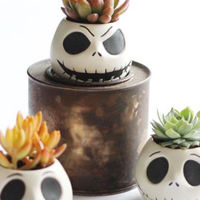 Pot sukulen labu hantu mini, pot bunga lucu keramik kustom untuk malam Halloween