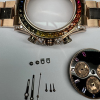 Cadran de montre chronographe Tahitian Black MOP, sous-cadrans à 3 aiguilles avec confettis en flocons dorés, index des heures en diamant rond, compatible avec les mouvements 4130 4131