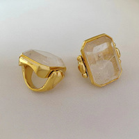 Bague en cristal de sucre cube en laiton haute sensibilité en or rétro français Niche carrée en pierre naturelle 18 carats pour mariages exagérés