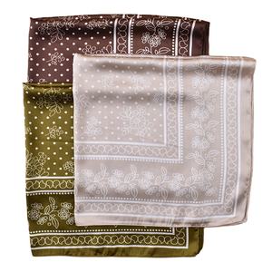 70 imitasi sutra putih Polka Dot Floral Cetak layar Satin sifon syal wanita bernapas hijau coklat syal krem - Product Image 4