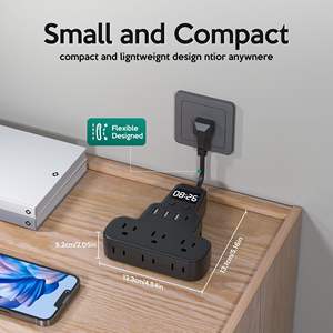 Оптовая продажа: Удлинитель-тройник с 3 розетками, защитой от перенапряжения, вилкой стандарта США, 4 портами USB и часами, портативный - Product Image 4