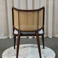 Chaise de salle à manger nordique en bois durable avec dossier en rotin et assise bleu clair pour la maison, le bar ou l'appartement (vente en gros)