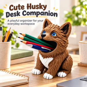 Porte-crayons Husky mignon en plastique, organisateur de bureau en forme de chien, pot à stylos animalier de dessin animé pour la maison et le bureau - Product Image 1