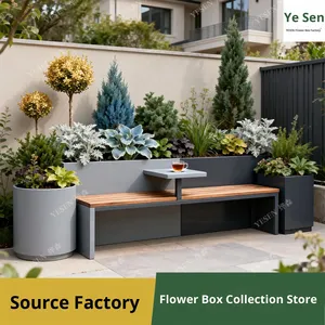 Fioriera da Esterno in Acciaio Inox con Panchina, Vaso Moderno e Semplice da Terra per Cortile e Villa - Product Image 2