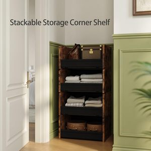 FOUCSSOMEI <span class=keywords><strong>Étagère</strong></span>s de rangement modulaires en bois et métal à 4 niveaux, empilables, de type armoire au sol, avec design breveté - Product Image 4