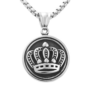 <b>Titanium</b> Steel Crown Pendant Necklace Round Polished Retro Style Everyday Wear 19094 - Product Image 3