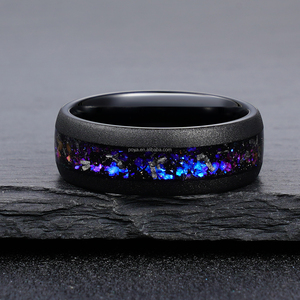 Anello da uomo POYA Coffee Wedding Band 8mm in tungsteno carburo nero argentato sabbiato a cupola con intarsio meteorite galassia - Product Image 5