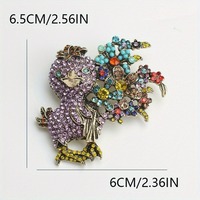 Broche corsage vintage colorée en forme de poussin de dessin animé ornée de diamants