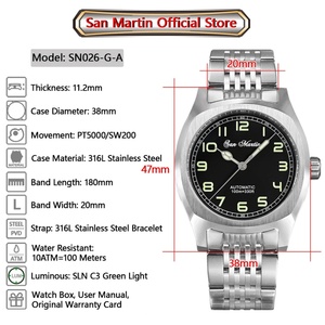 Montre de luxe pour homme San Martin SN0026-G-A, design original, carrée, vintage, sportive, style simple, montres de haute qualité, saphir - Product Image 2