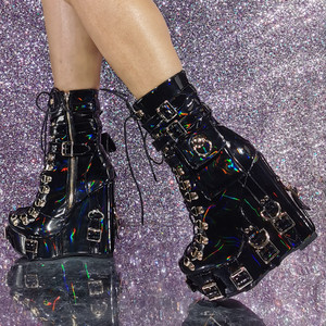2026 Spice Girl Halloween Gothic Style Leather Buckle <b>Wedge</b> Thick Sole High <b>Heel</b> Plus Size Women Ankle <b>Boots</b> - Product Image 3
