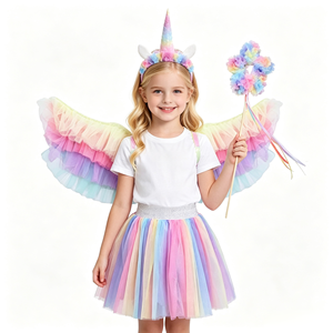 Ensemble de robe à ailes d'ange en tulle holographique, coton et polyester pour filles, baguette magique d'elfe, costume de fée pour spectacle enfantin - Product Image 5