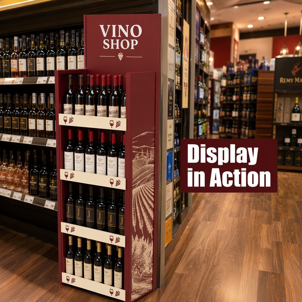Apache Custom Wine Display Rack 48 Bottles 4-Tier Metal Bottle Merchandiser Knock Down End-Cap Stand for Liquor Shop Retail OEM — view 2
