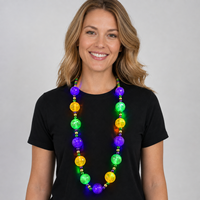 Collier de perles LED 42 pouces à 6 lumières, violet, vert, or, boules de 40 mm pour le Mardi Gras, le carnaval, les défilés et les fêtes