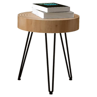 Table basse moderne en bois, ronde, finition naturelle, avec anneau en bois artisanal, style farmhouse, ensemble de tables basses pour salon