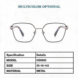 HZ6602 Monturas de Gafas Cuadradas de Metal Delgado en <span class=keywords><strong>Dos</strong></span> Tonos para Mujer, Decoración de Diamantes de Imitación, Patas Hexagonales de Acetato - Product Image 3