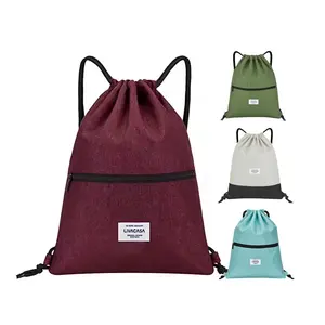 Eco Friendly Large Zipper Pocket Custom Women Natural Organic Cotton Canvas Drawstring Backpack Bag With Logo