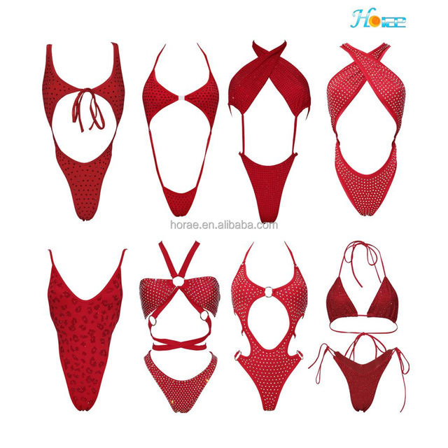 Custom Women's Sexy Bikini Swimsuit with Crystals & Beading Front Logo OEM Service Different Size Thongs Bottom