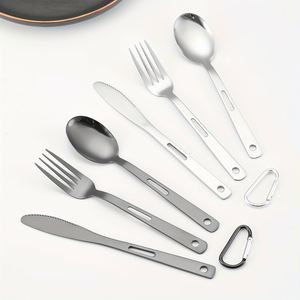 Wholesale Modern Stainless Steel <b>Portable</b> <b>Cutlery</b> <b>Set</b> with Carabiner Knife Fork Spoon for Camping and Hiking Outdoor - Product Image 1
