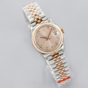 Reloj Mecánico de Lujo para Mujer en Oro Rosa y Plata, Acero Inoxidable, Marcadores de Hora con Diamantes, Bisel con Muescas, Visualización de Fecha, Resistente al Agua 30 bar - Product Image 2