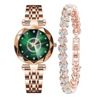 Jam Tangan Wanita 2024 Terlaris, Jam Tangan Quartz Kaca Bundar Modis dan Sederhana, Set 2 Buah