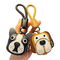 Porte-clés créatif en cuir pour animaux de compagnie, pendentif mignon de bouledogue de dessin animé, accessoires amusants pour clés de voiture et breloques de sac, cadeau unique pour les amoureux des chiens
