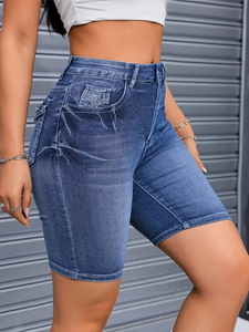 <span class=keywords><strong>Short</strong></span> <span class=keywords><strong>en</strong></span> <span class=keywords><strong>jean</strong></span> taille haute mi-cuisse pour <span class=keywords><strong>femme</strong></span> été décontracté brodé lavé maigre droit respirant femmes <span class=keywords><strong>jean</strong></span> Shorts - Product Image 4