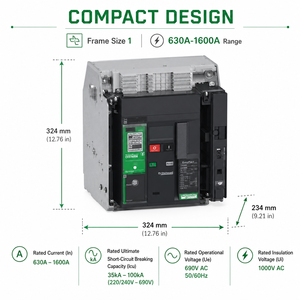 เบรกเกอร์อากาศ MasterPact MTZ1 แบบ 3P 4P 630A 800A 1000A 1250A 1600A ชนิดแบบยึดติดและแบบดึงออกได้ (Fixed Drawout Type) สวิตช์ ACB รุ่น MTZ108 MTZ116 - Product Image 4