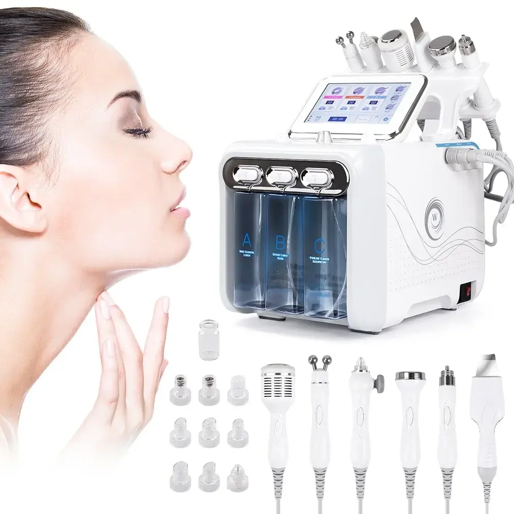 Hot Upgrade 6 in 1 Small Bubble Skin Care Tools Ultrasonic RF Hydro Deep Facial Pore Clean Facial Massage Machine