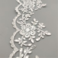 Tissu en organza brodé de sequins pour robes de mariée, dentelle blanche pour bordure, mode féminine