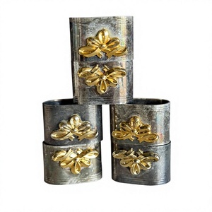 <b>Silver</b> <b>Napkin</b> Rings Set of 5 Pcs Gold Flower Design Wedding Event Dining Table Decoration Latest <b>Napkin</b> Ring Food grade - Product Image 1