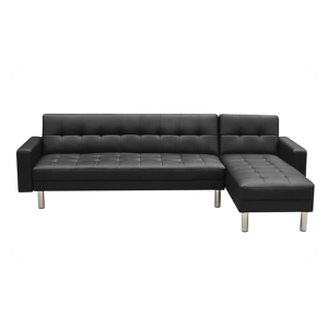 Modern Black Faux Leather Covered Sofa Simple Style Living Room Furniture