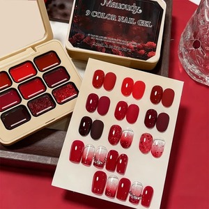 Set de Esmalte de Uñas Sólido Adhesivo en 9 Colores Rojo Vino - Nuevas Tendencias: Rojo Tomate, Rojo Cereza, Esmalte de Uñas Sólido en Cuadrícula de Nueve Cuadrados - Product Image 2