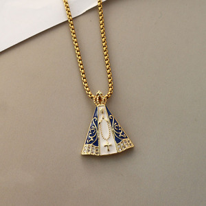 Collier religieux NM1392 plaqué or 18 carats avec CZ, Vierge Marie, Vierge del Valle de la Caridad del Cobre, Notre-Dame de la Charité - Product Image 6