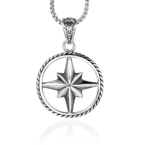 Rose <b>Compass</b> <b>Necklace</b> Eight Pointed Star Tibetan Silver Pendant Gift For Men Women Punk Style SP734 - Product Image 1