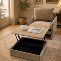 Fauteuil inclinable simple moderne et pliable avec table basse relevable et rangement dissimulé, revêtement en velours, multi-usages