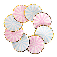 Ensemble de vaisselle jetable de 7 pouces 9 pouces estampage à chaud rayures motif pastèque plateau en papier pour les fêtes de la Saint-Valentin élégant