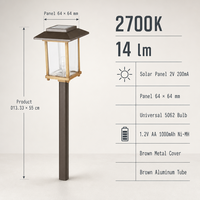 Lampe solaire marron pour allées, pelouses, patios et parterres de fleurs, ampoule Edison universelle 2700K 5062, 14 lumens, pile AA