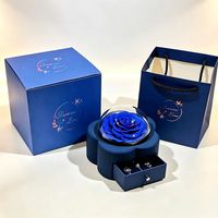 Éternelle fraîche acrylique fleur collier anneau véritable Rose carré boîte à bijoux pour le nouvel an fête des mères saint valentin cadeaux